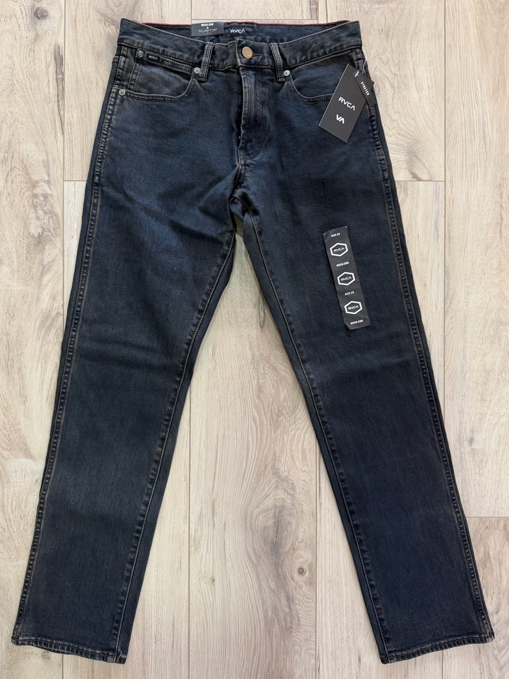 RVCA Men's Washed Black Slim Straight Jeans